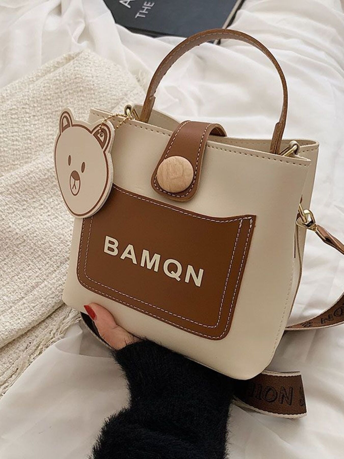 Bear Charm Bucket Crossbody Bag