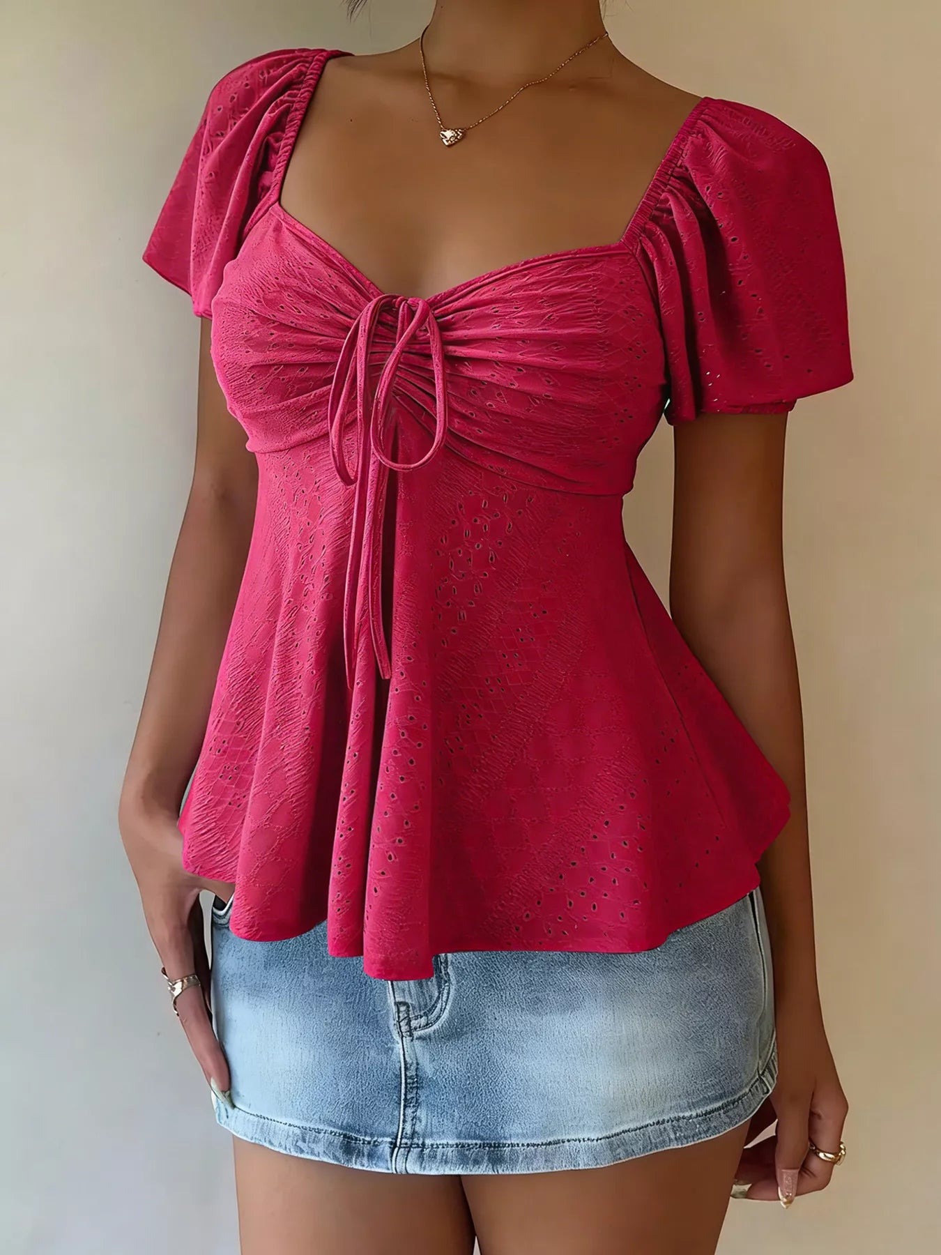 Sweetheart Neck Flutter Sleeve Top