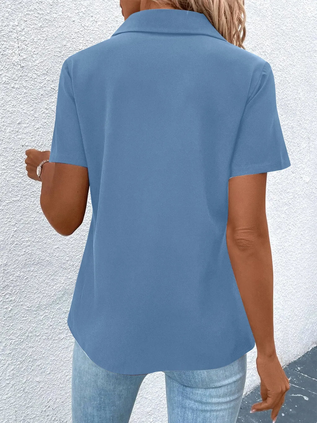 Zip Collar Short Sleeve Top