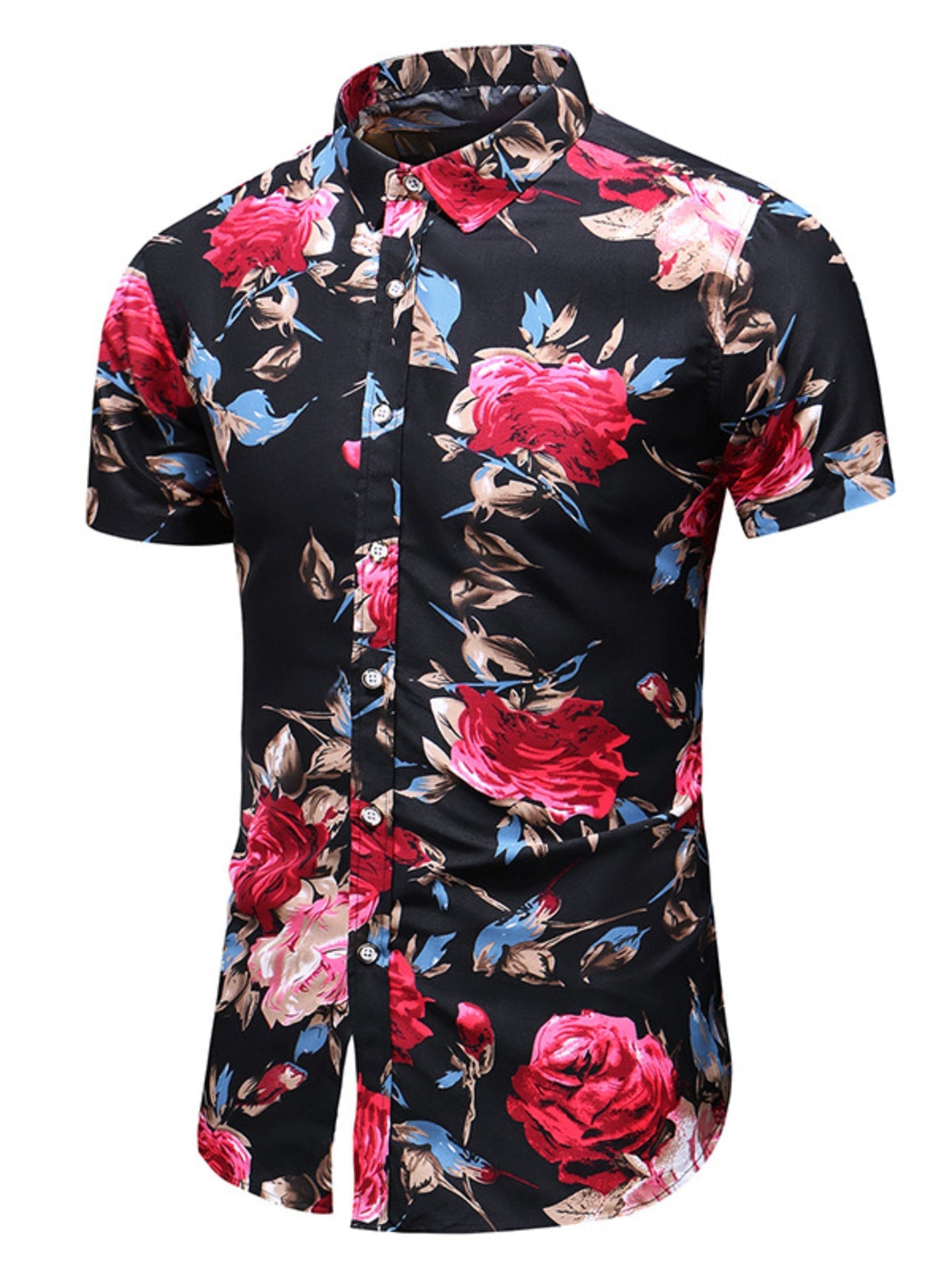 Men's Plus Size Floral Print Short Sleeve Casual Shirt
