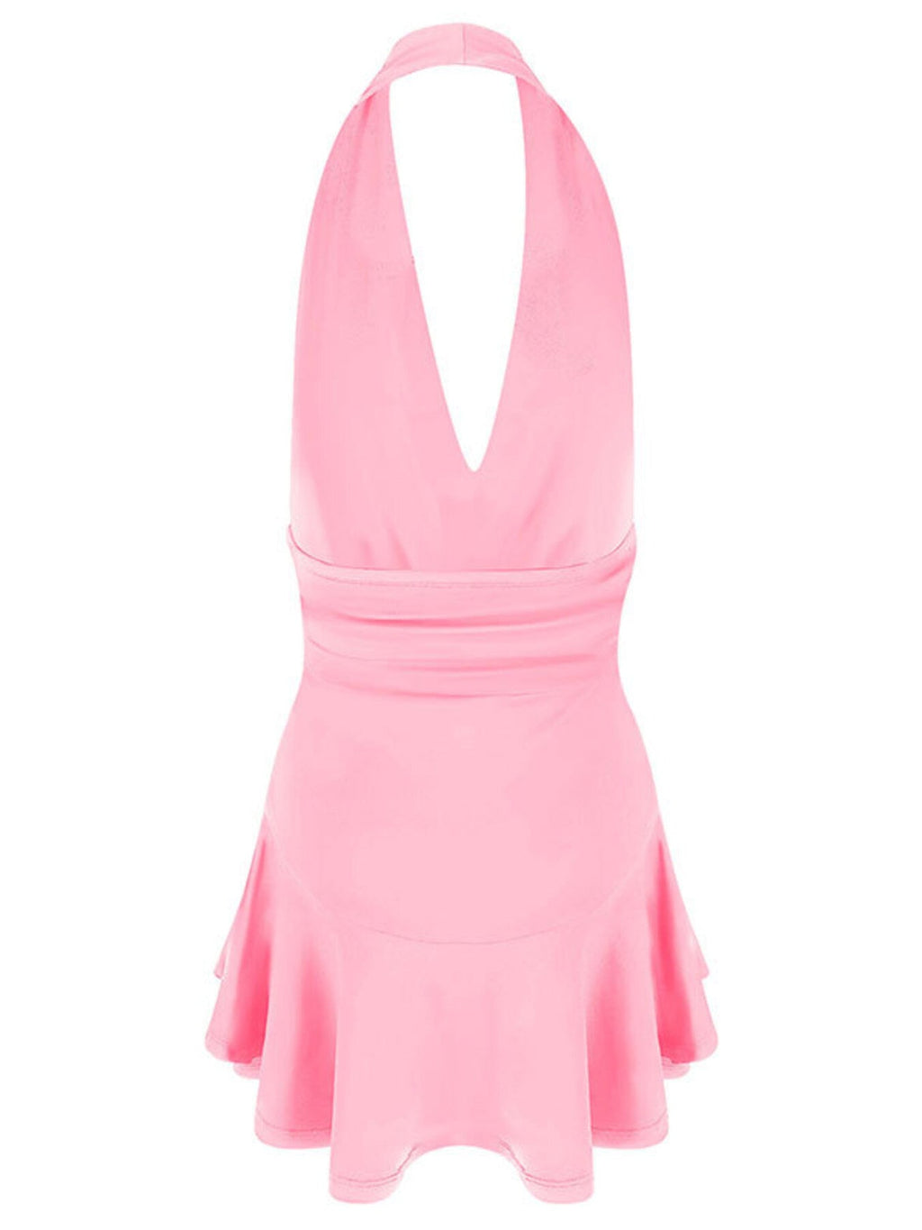 Halter Neck Ruffle Hem Mini Dress
