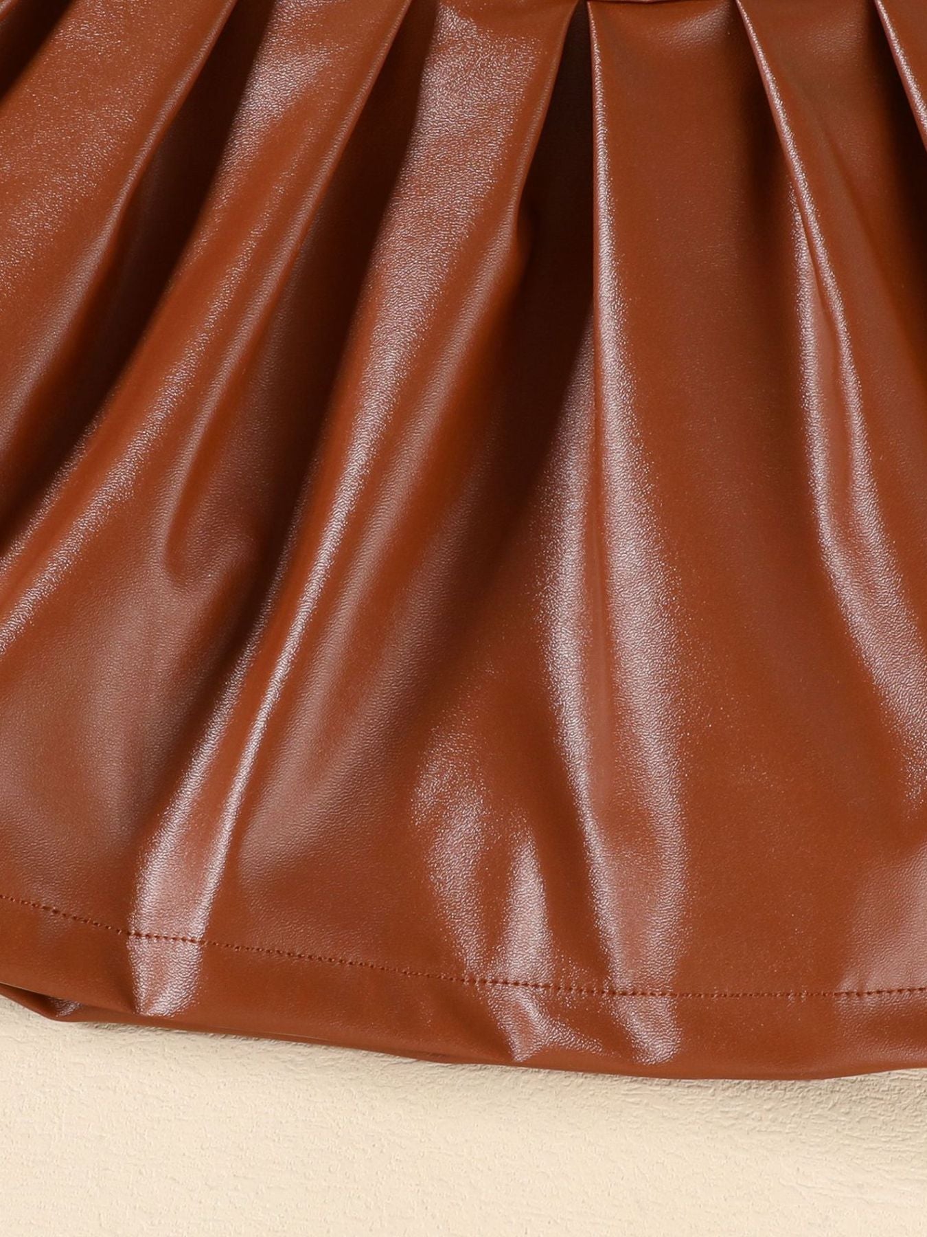 Children's Faux Leather Jacket & Pleated Skirt Set