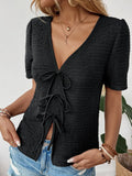 Tie Front V-Neck Blouse