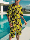 Men's Full Size Printed Short Sleeve Tee and Shorts Plus Size