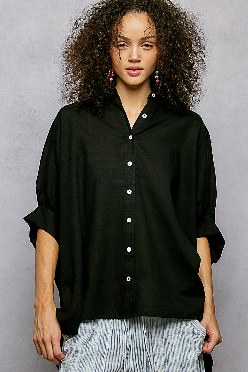 POL Button Down Half Dolman Sleeve Shirt