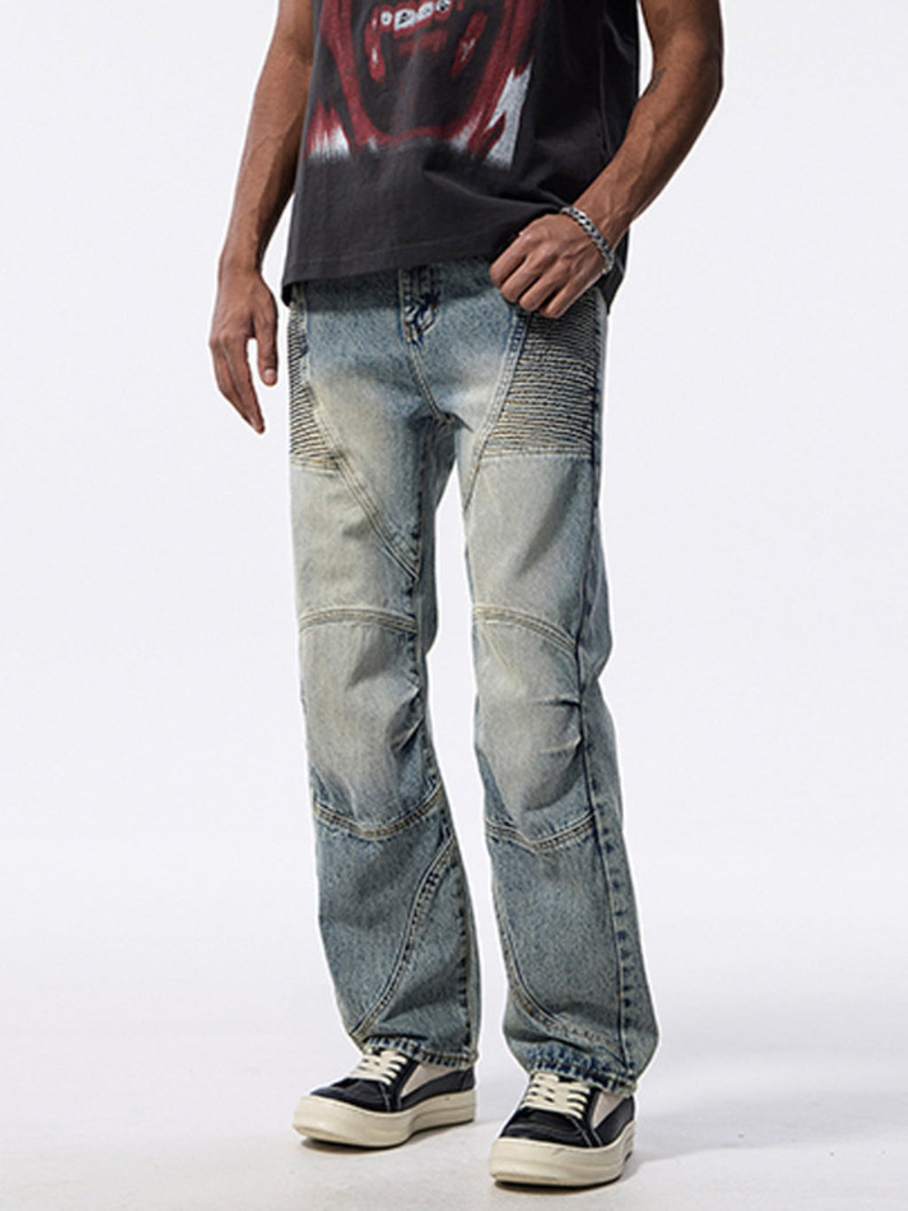 Men's Washed Wide Leg Jeans