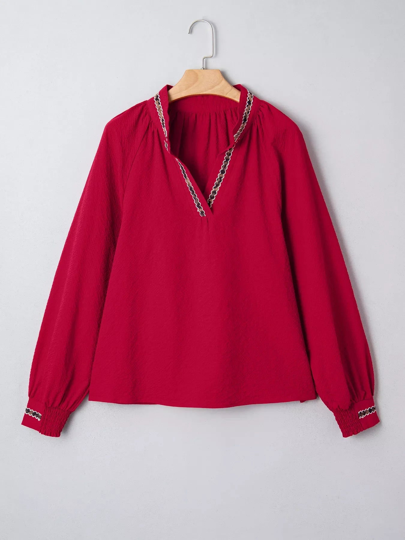 Leopard Notched Long Sleeve Blouse