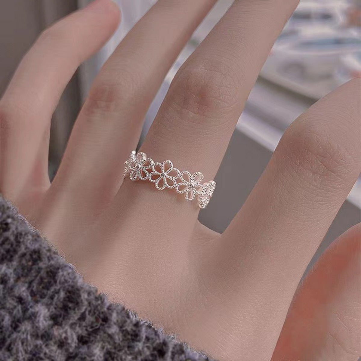 Floral Adjustable Open Ring