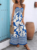 Floral Print Tie Front Strapless Wide Leg Jumpsuit