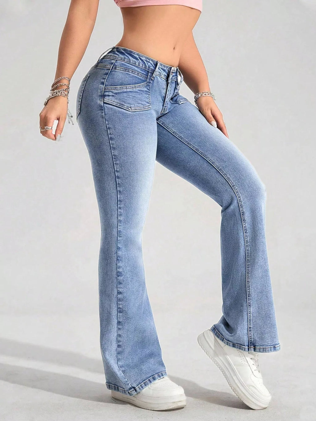 Washed Flare Leg Jeans