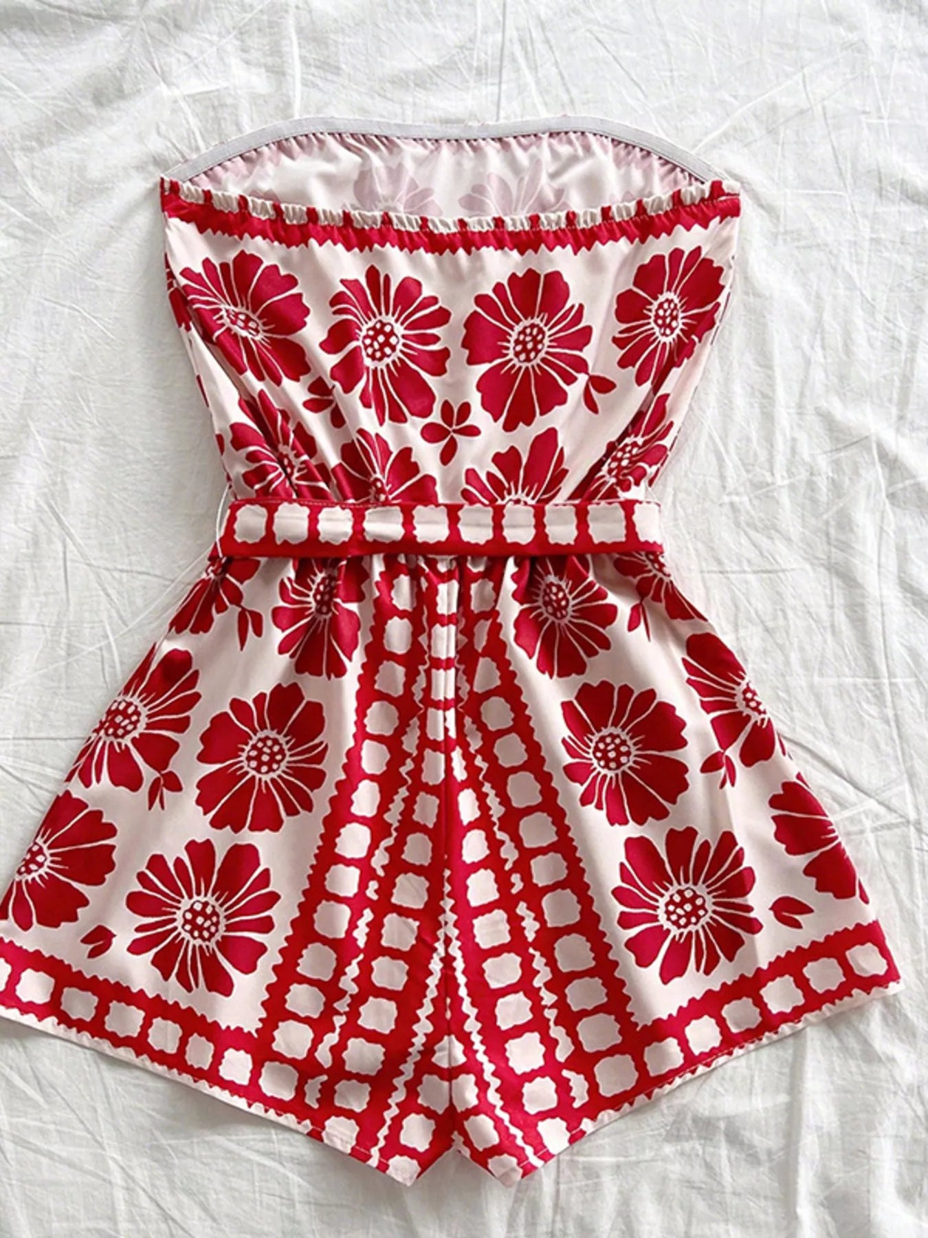 Strapless Tie Waist Romper