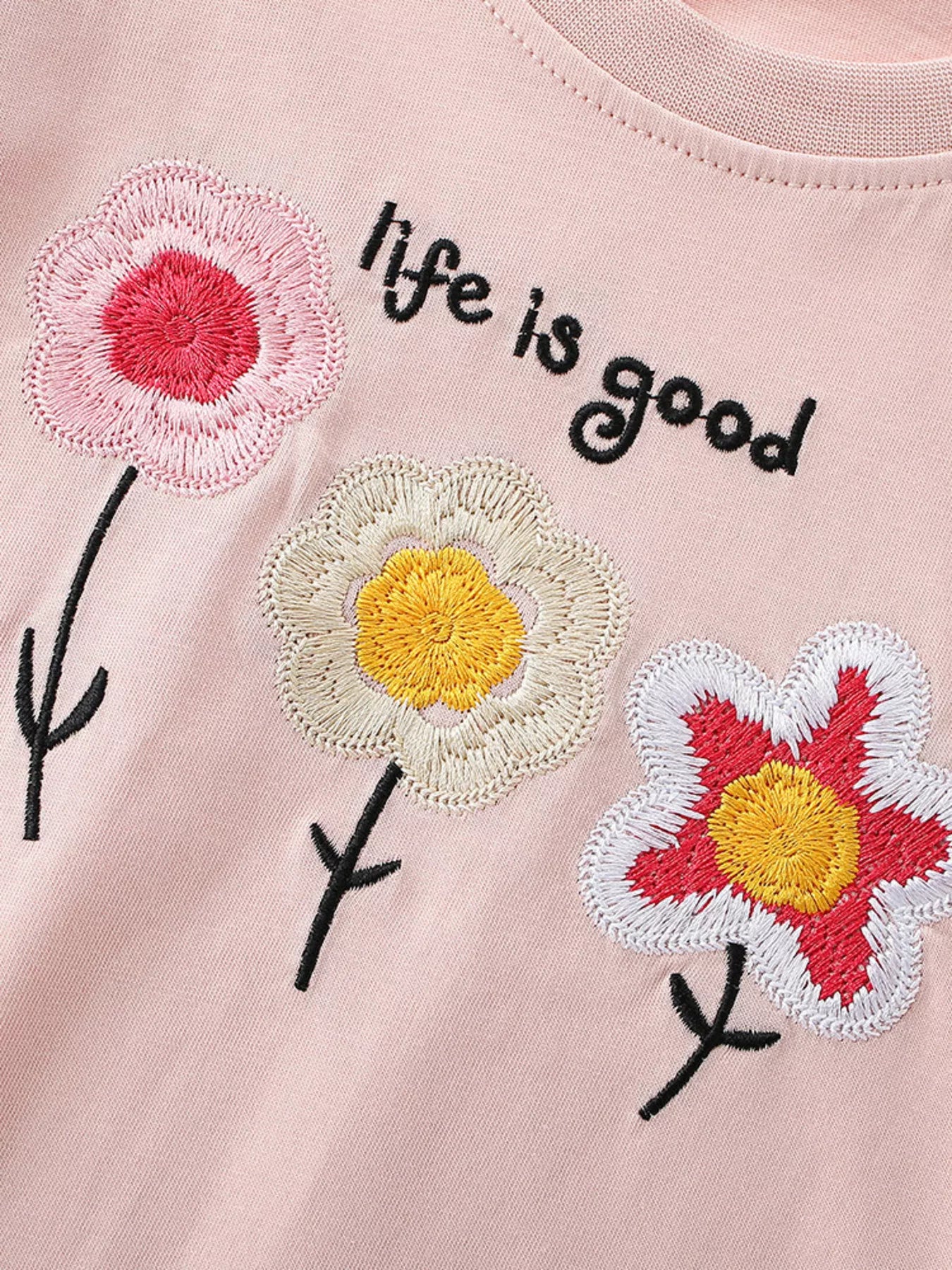 Children's Embroidered Flower Ruffle Sleeve T-Shirt