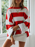 Contrast Striped Round Neck Sweater