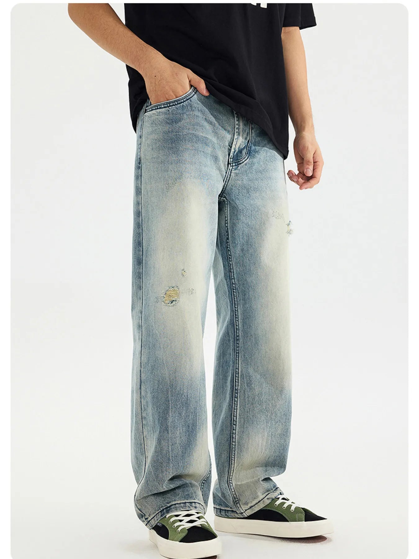 Men's Distressed Vintage Wash Loose Fit Jeans