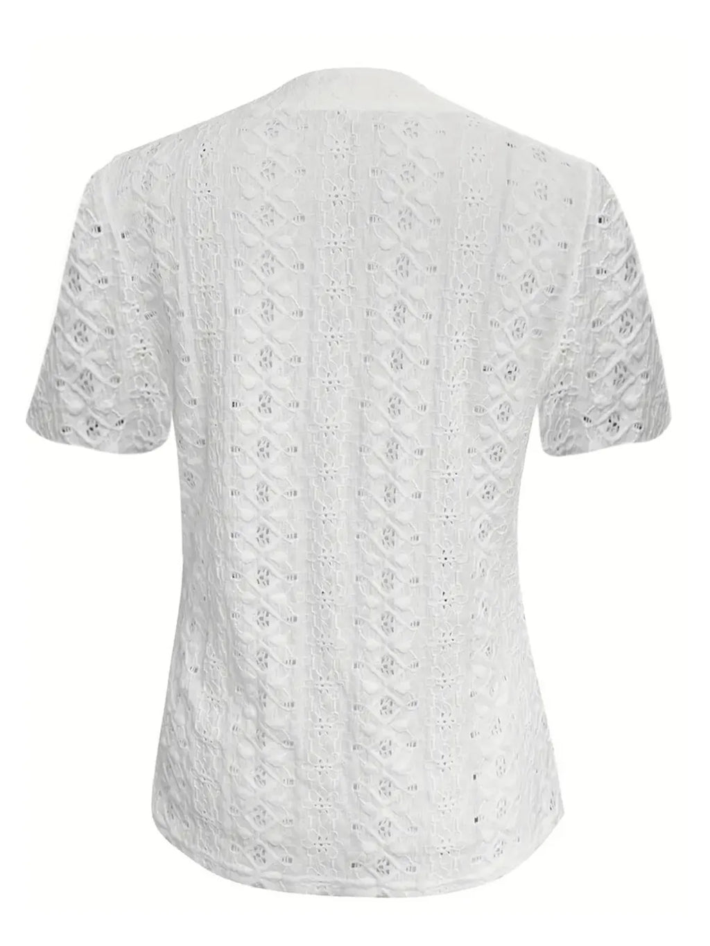 Openwork Notched Short Sleeve Top