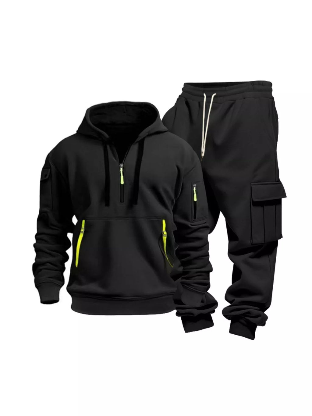 Men's Full Size Half Zip Hoodie and Cargo Pants Set Plus Size