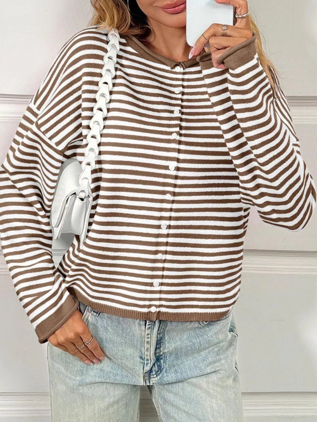 Striped Button-Up Cardigan
