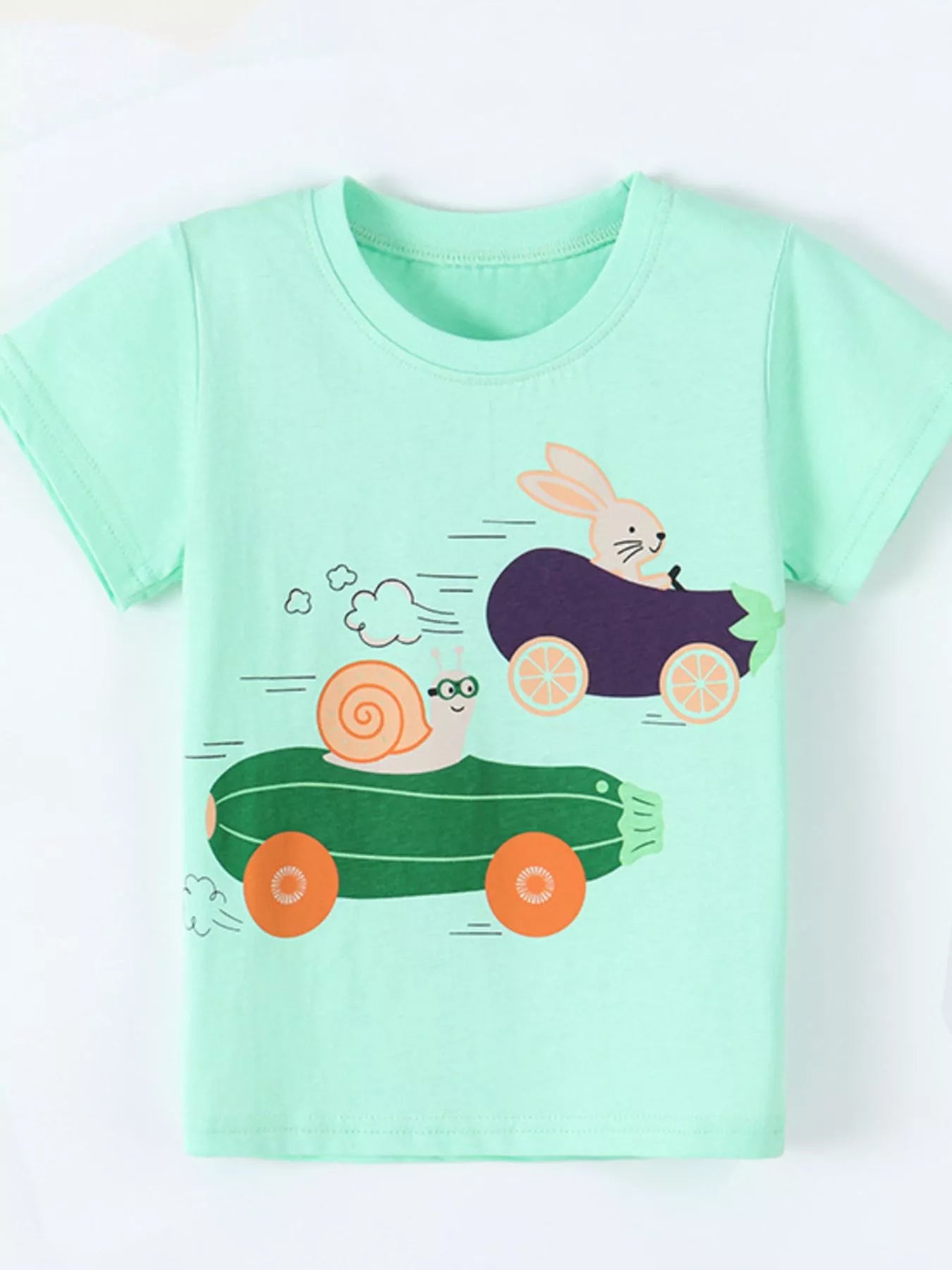Children's Snail and Bunny Race Graphic Short Sleeve T-Shirt