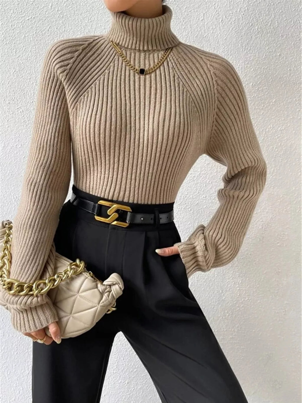 Ribbed Knit Turtleneck Sweater
