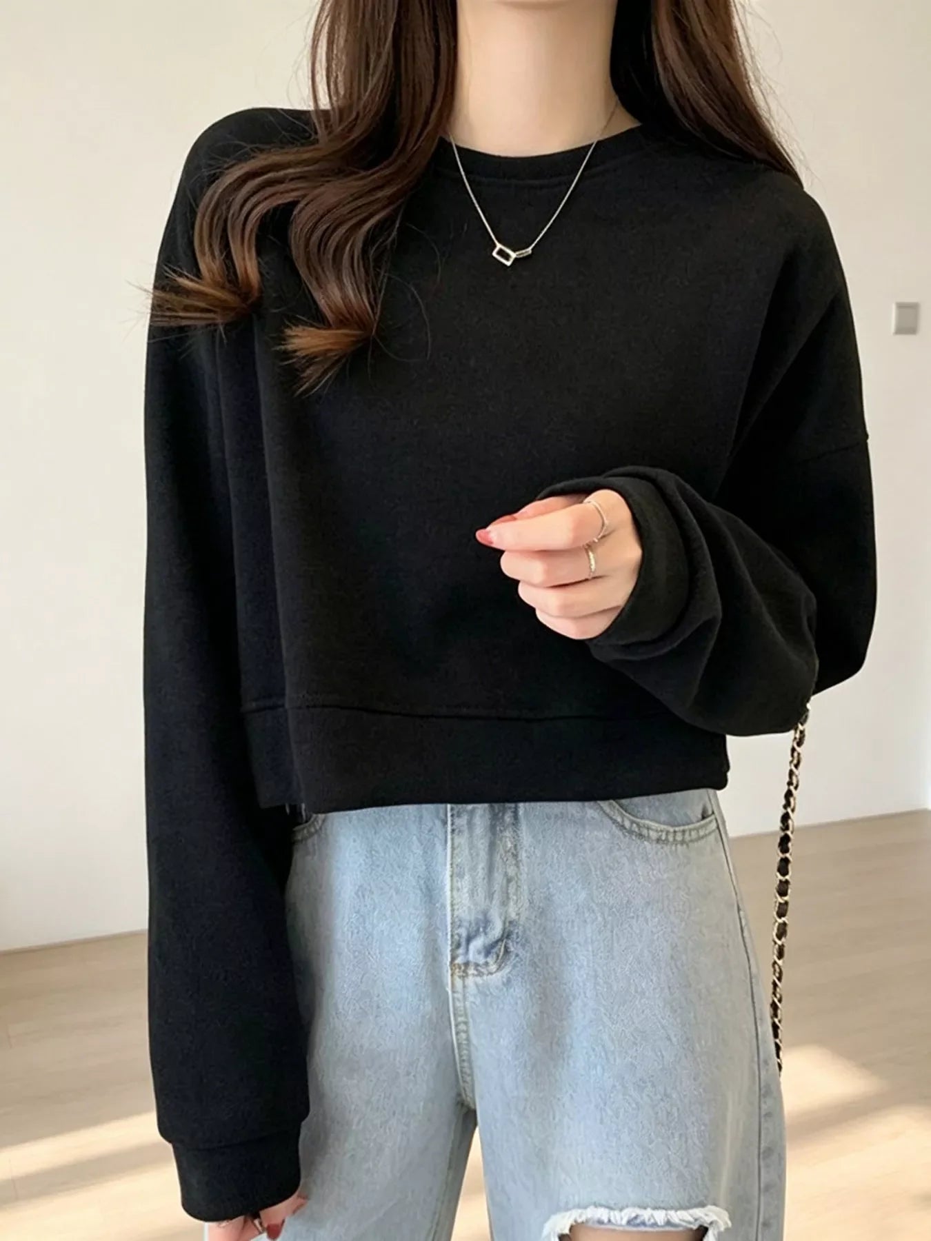 Crew Neck  Drop Shoulder Sweatshirt