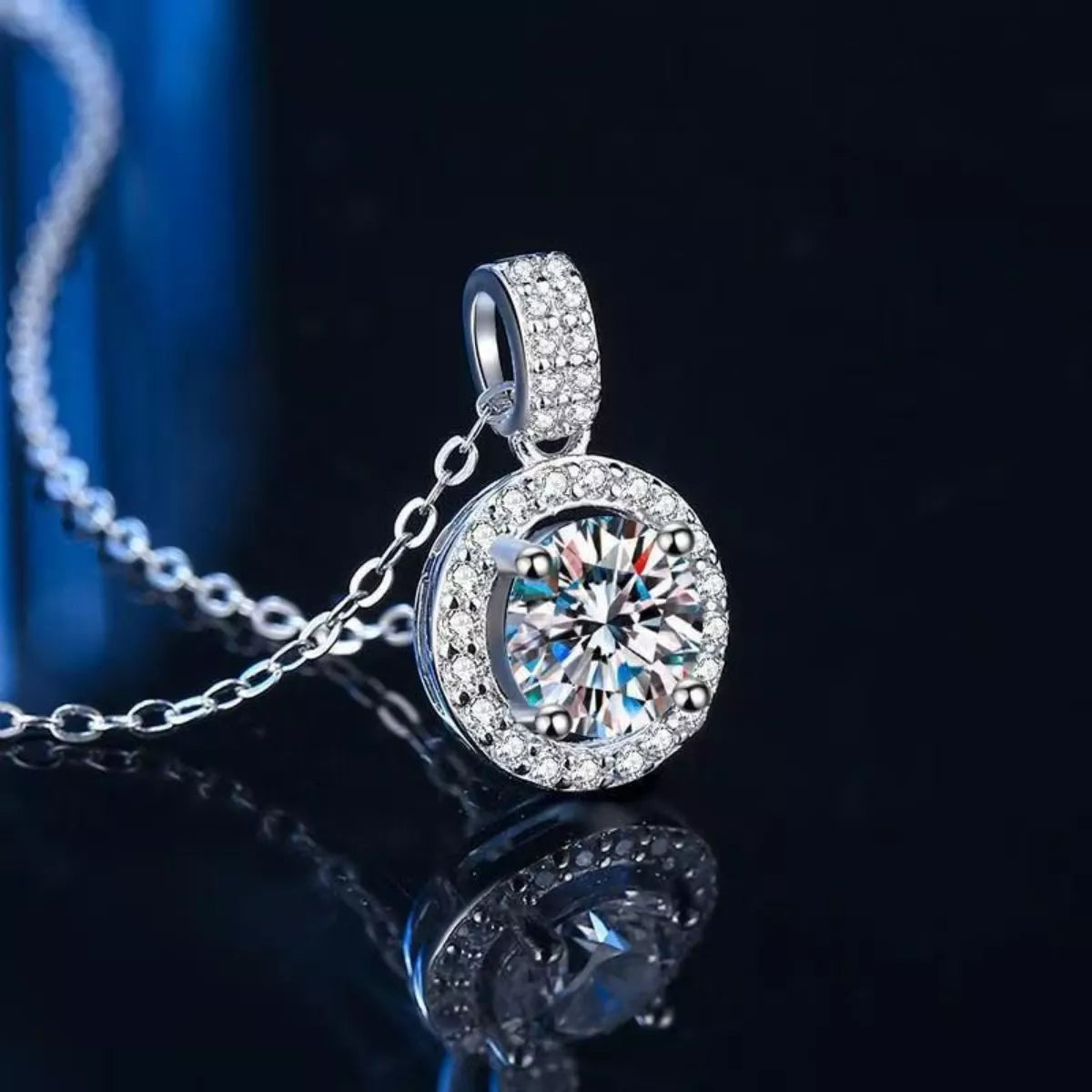 1 Carat Moissanite 925 Sterling Silver Pendant Necklace