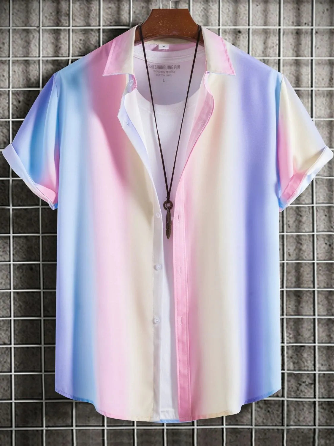 Men's Plus Size Gradient Short Sleeve Button-Down Shirt