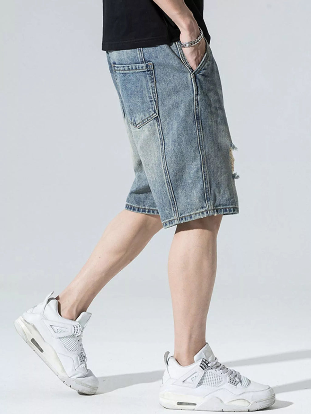 Men's Distressed Wide Leg Denim Shorts