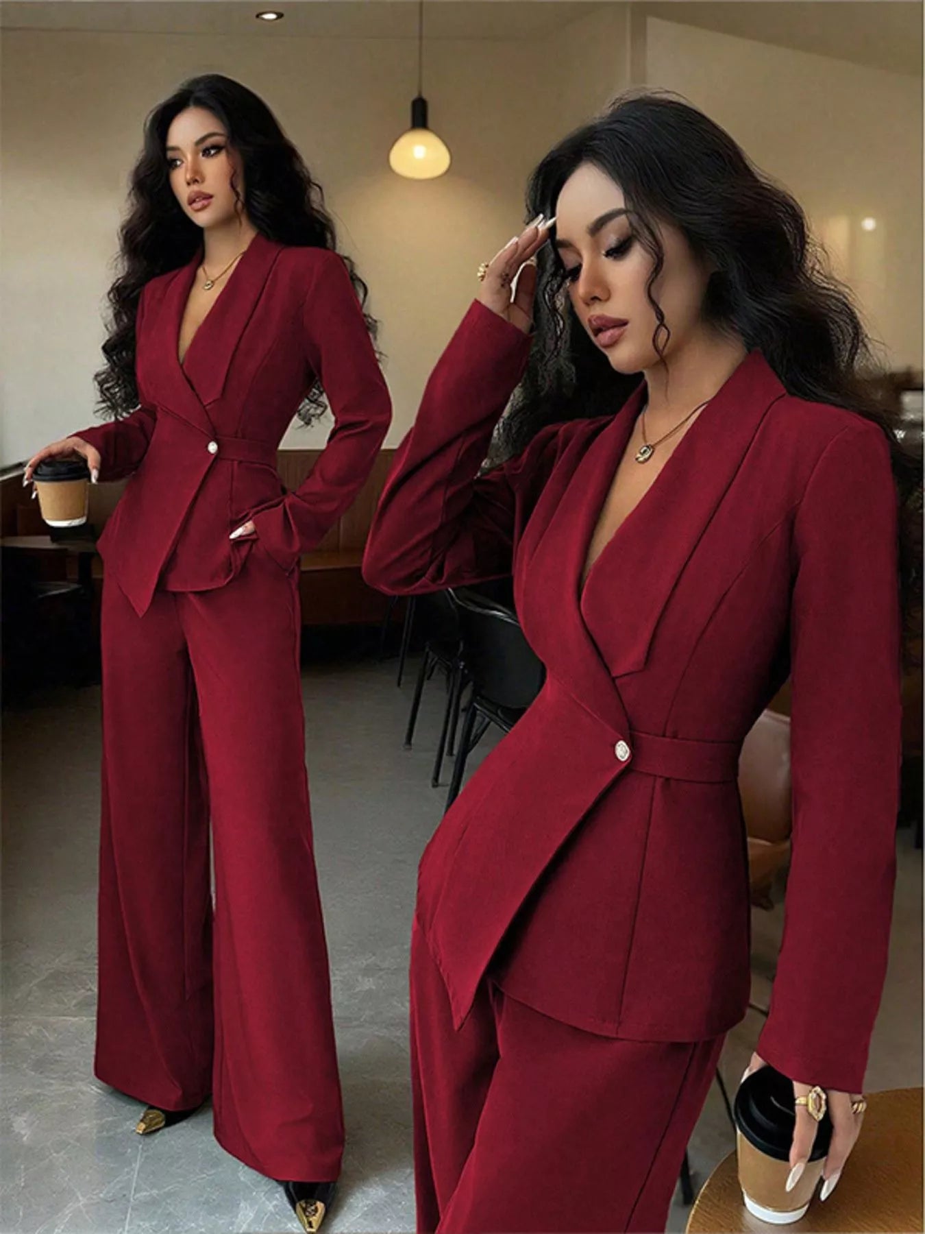 One Button Blazer and Pants Set