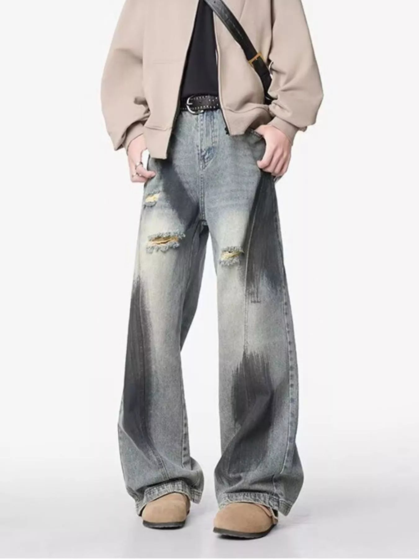 Men's Plus Size Distressed Wide Leg Jeans