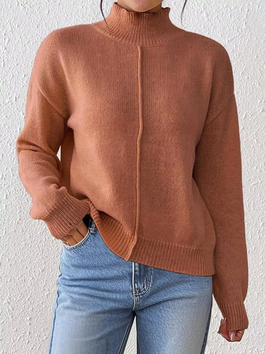 Turtleneck Dropped Shoulder Sweater