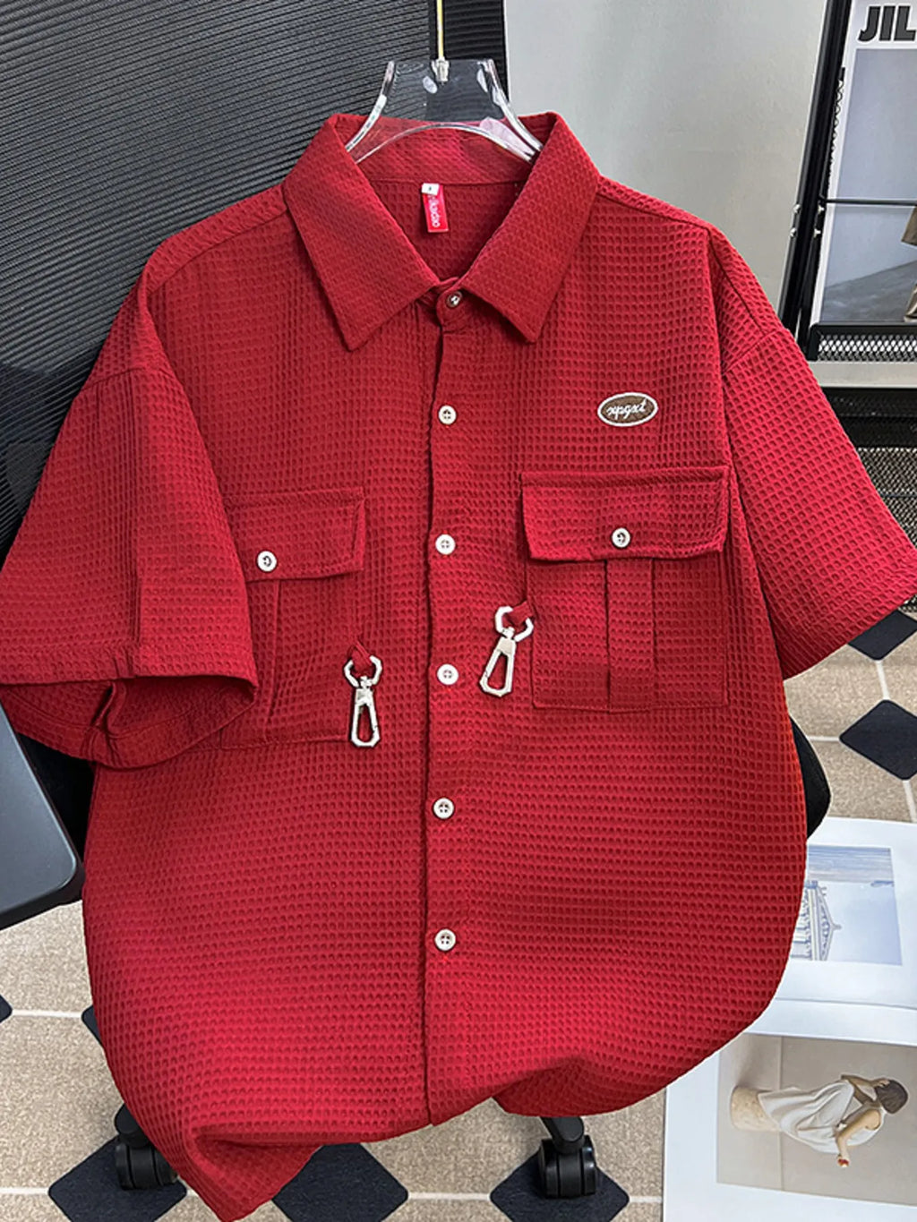Men's Plus Size Waffle Texture Button Up Shirt