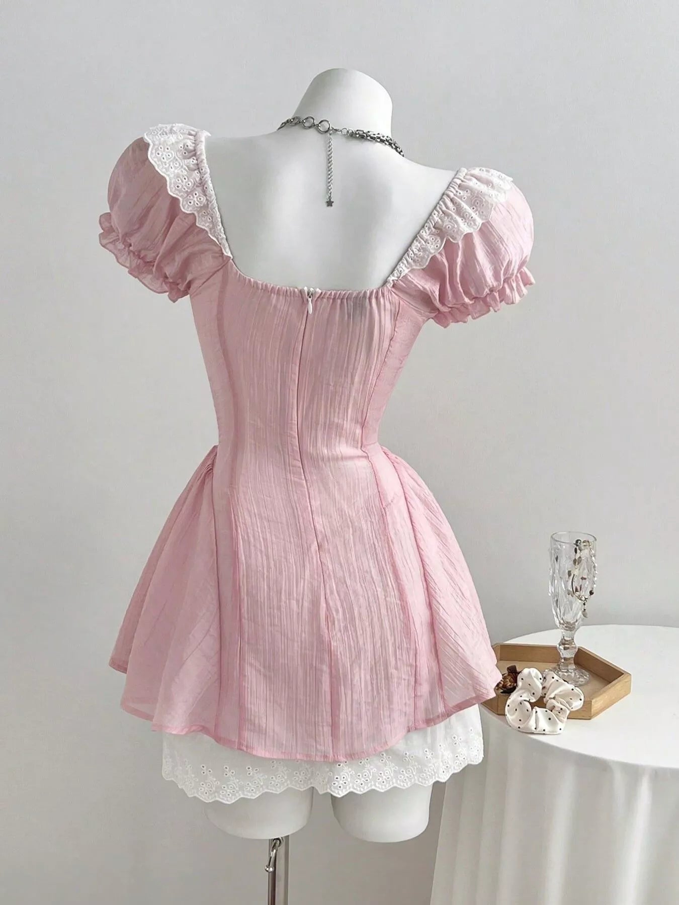 Lace Detail Cap Sleeve Dress
