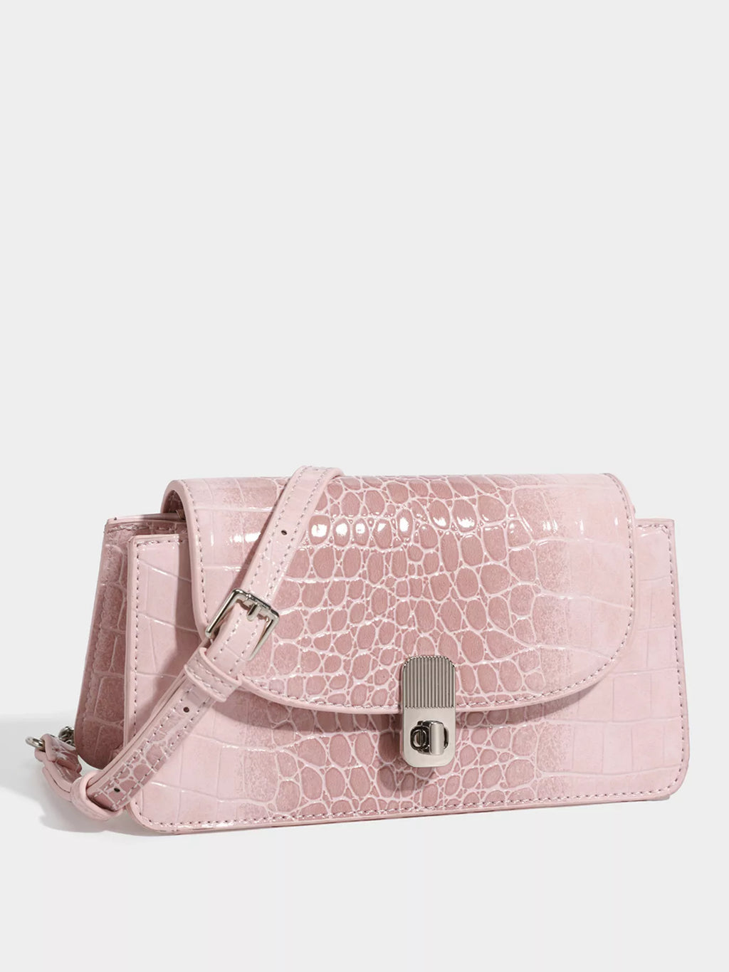 Crocodile Embossed Flap Crossbody Bag