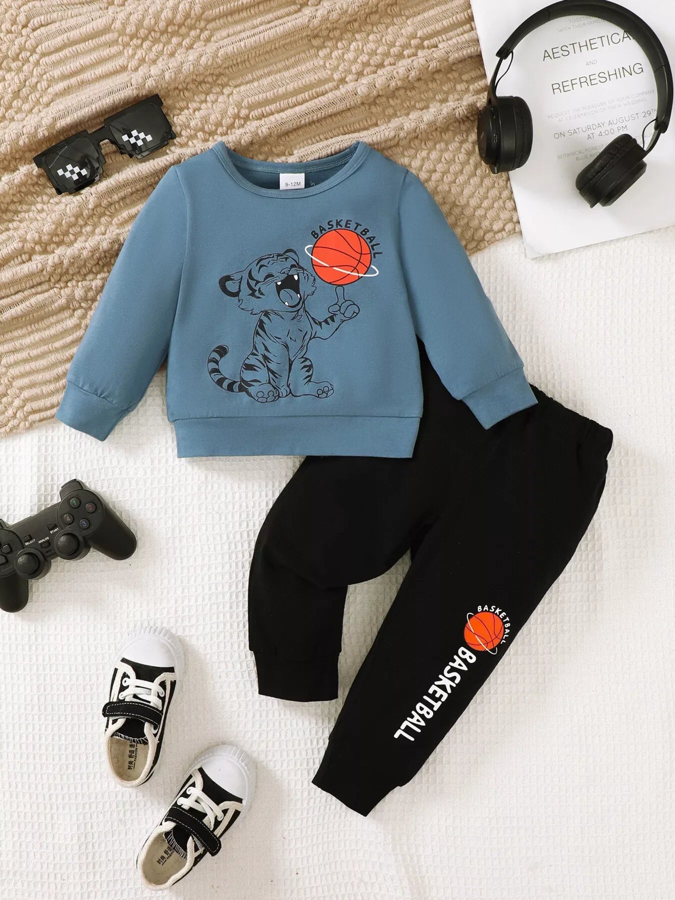 Children's Tiger Basketball Graphic Top and Pants Casual Set