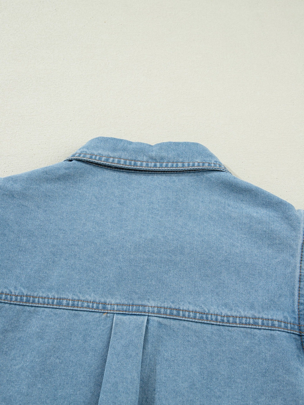 Ruffled Button-Down Denim Shirt