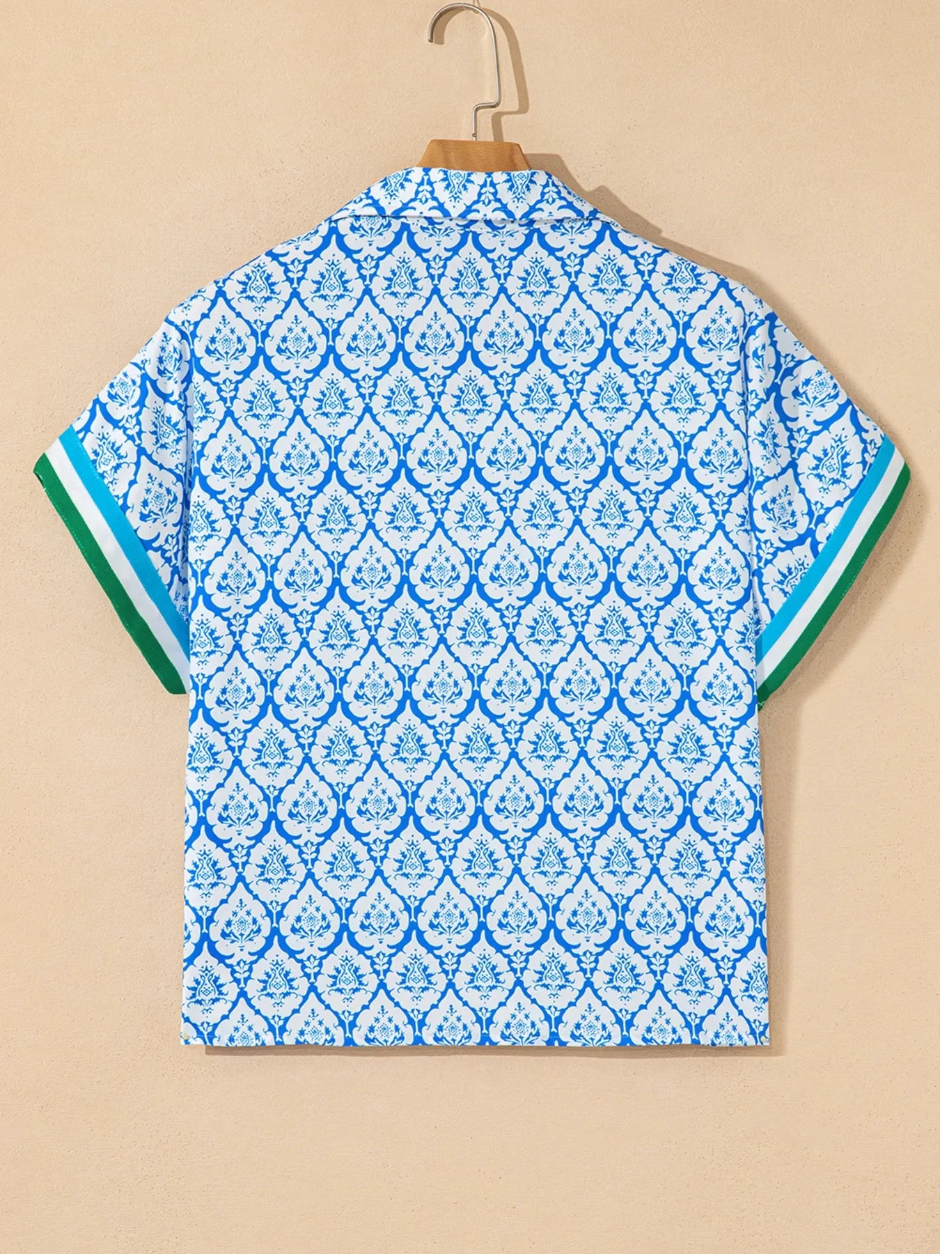 Western Print Zipped Collar Short Sleeve Summer Blouse Top