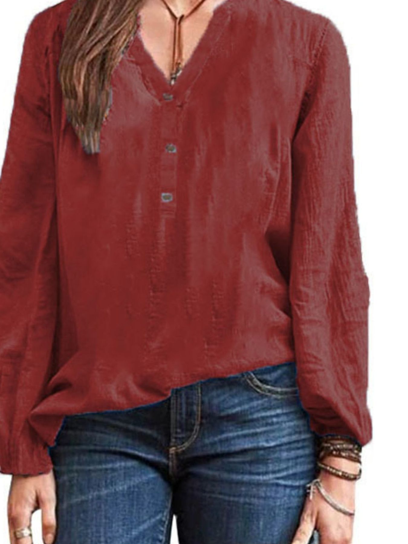 Full Size Notched Long Sleeve Blouse Plus Size