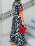Leopard Print Button-Down Dress with Contrast Trim