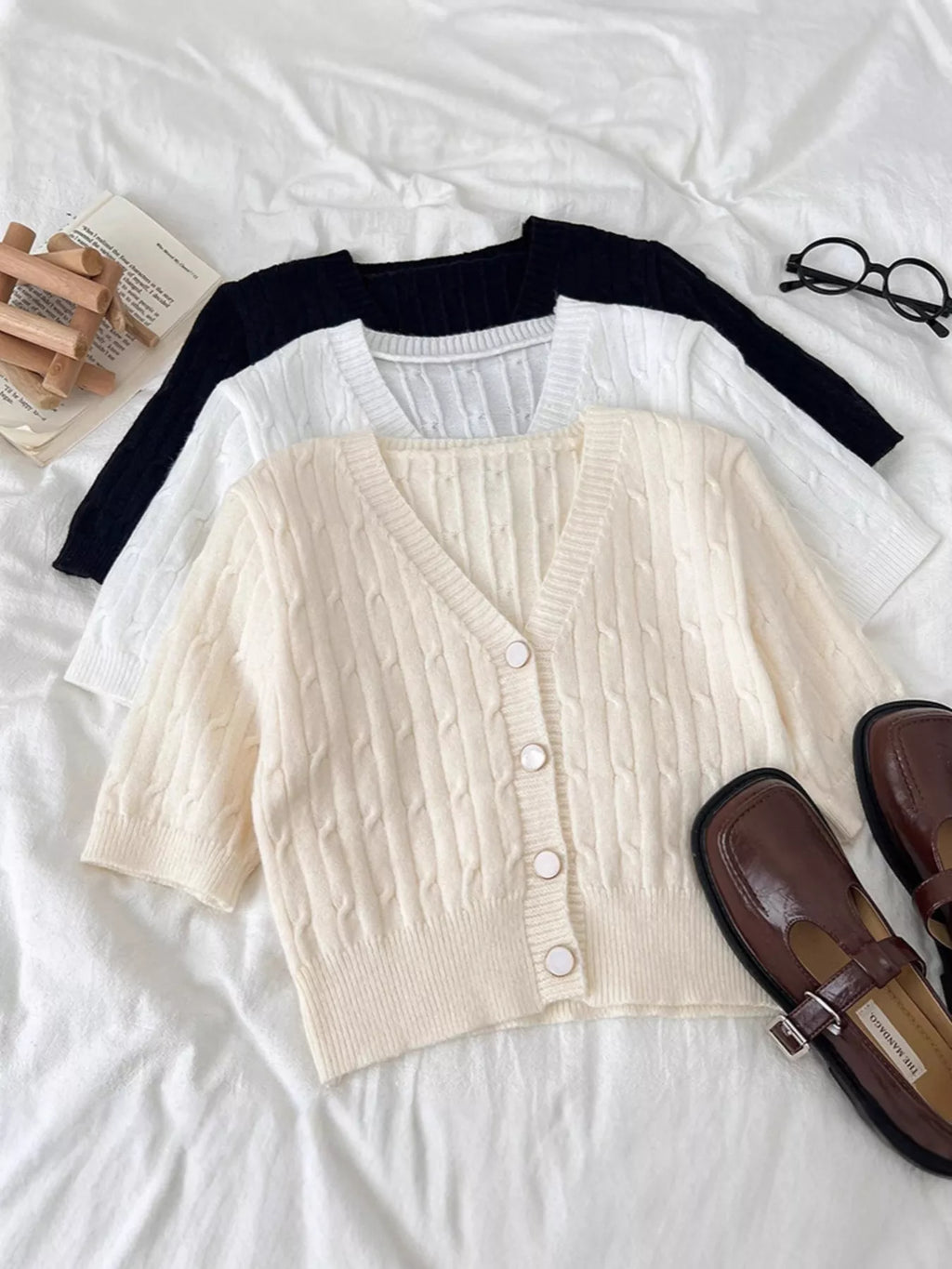 Texture Knit Button Down Cardigan