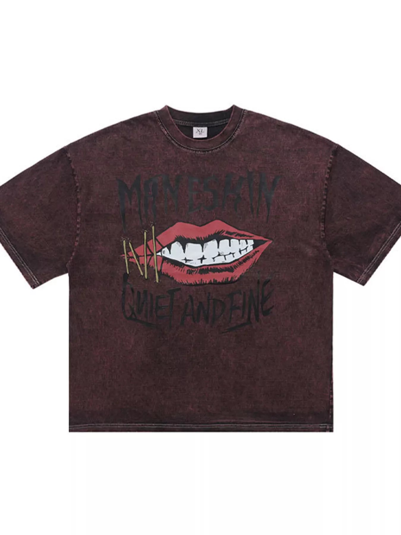 Men's Lip Graphic Washed Round Neck T-Shirt