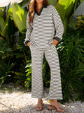 Striped Contrast Top and Wide Leg Pants Set