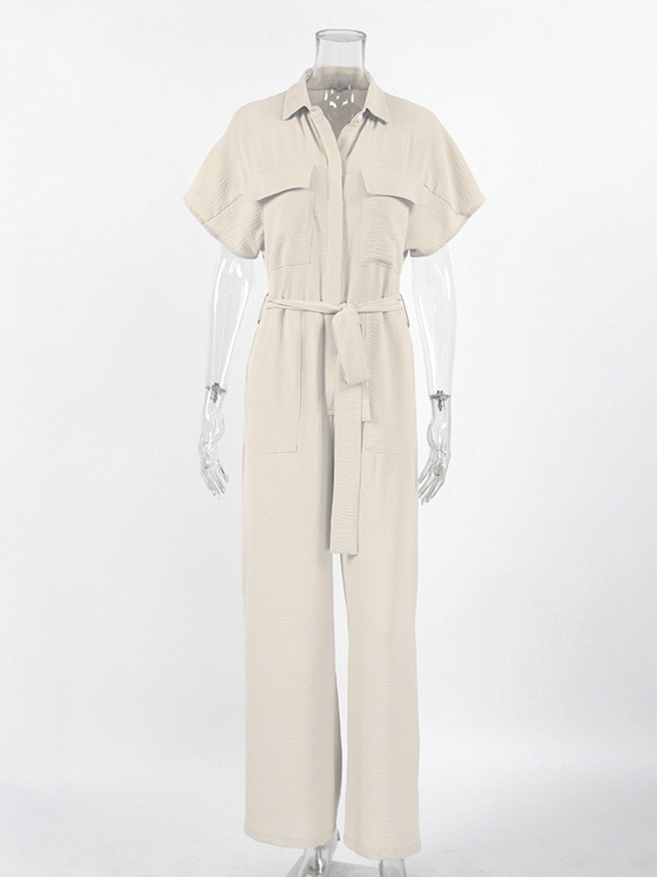 Chest Pocket Short Sleeve Wide Leg Jumpsuit