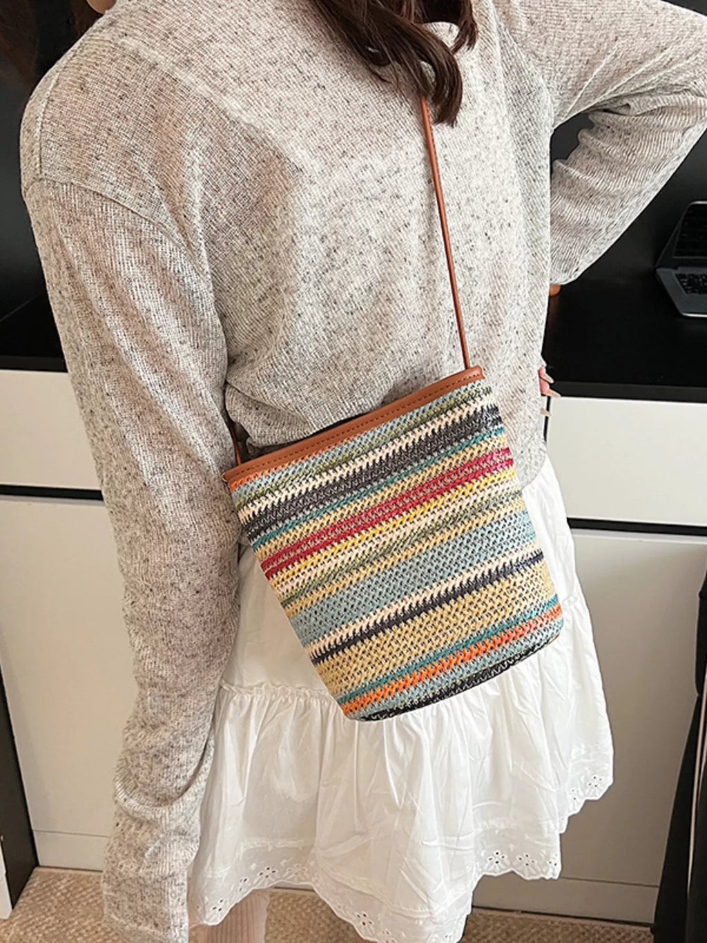 Woven Striped Crossbody Bag