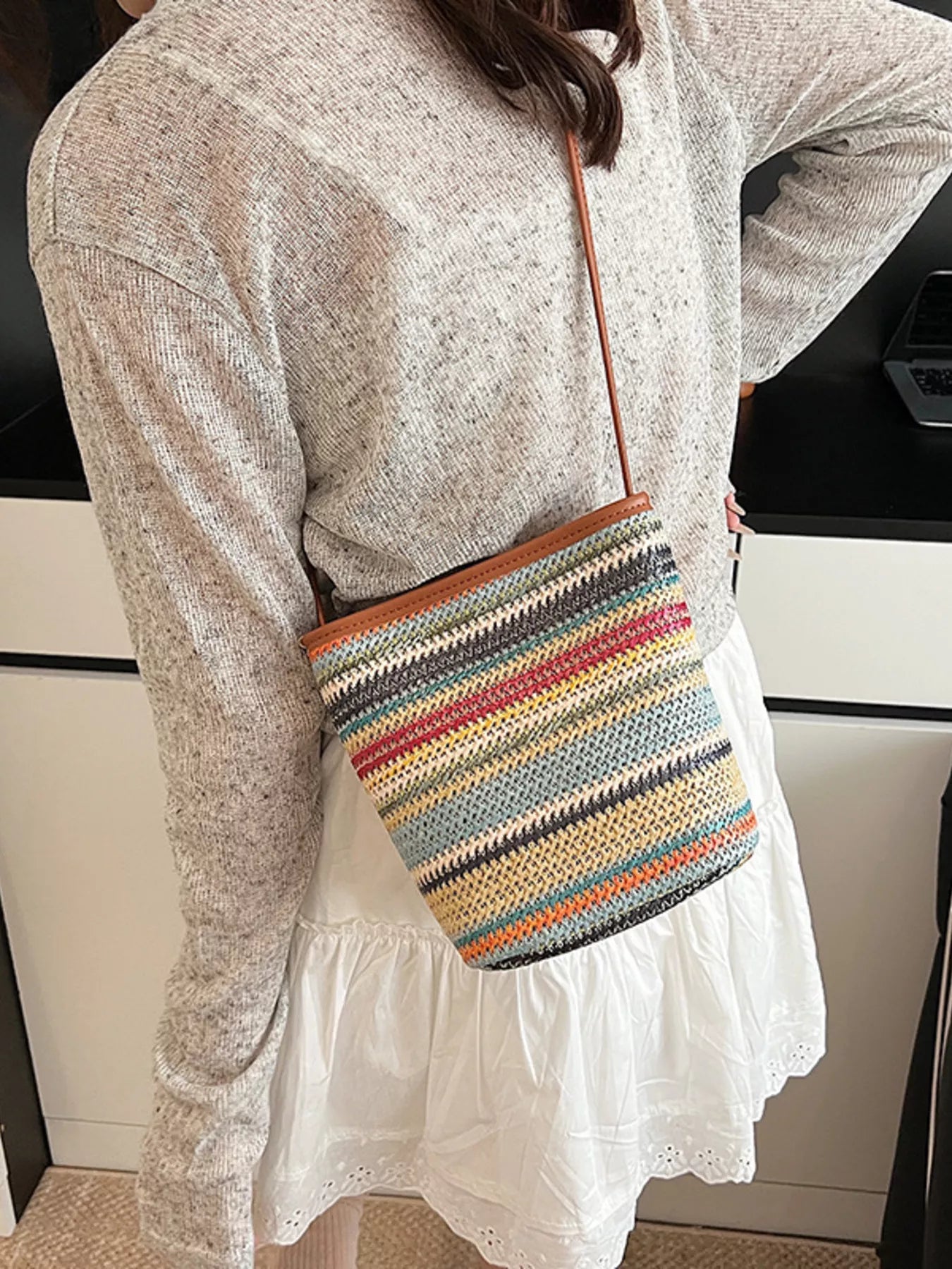 Woven Striped Crossbody Bag