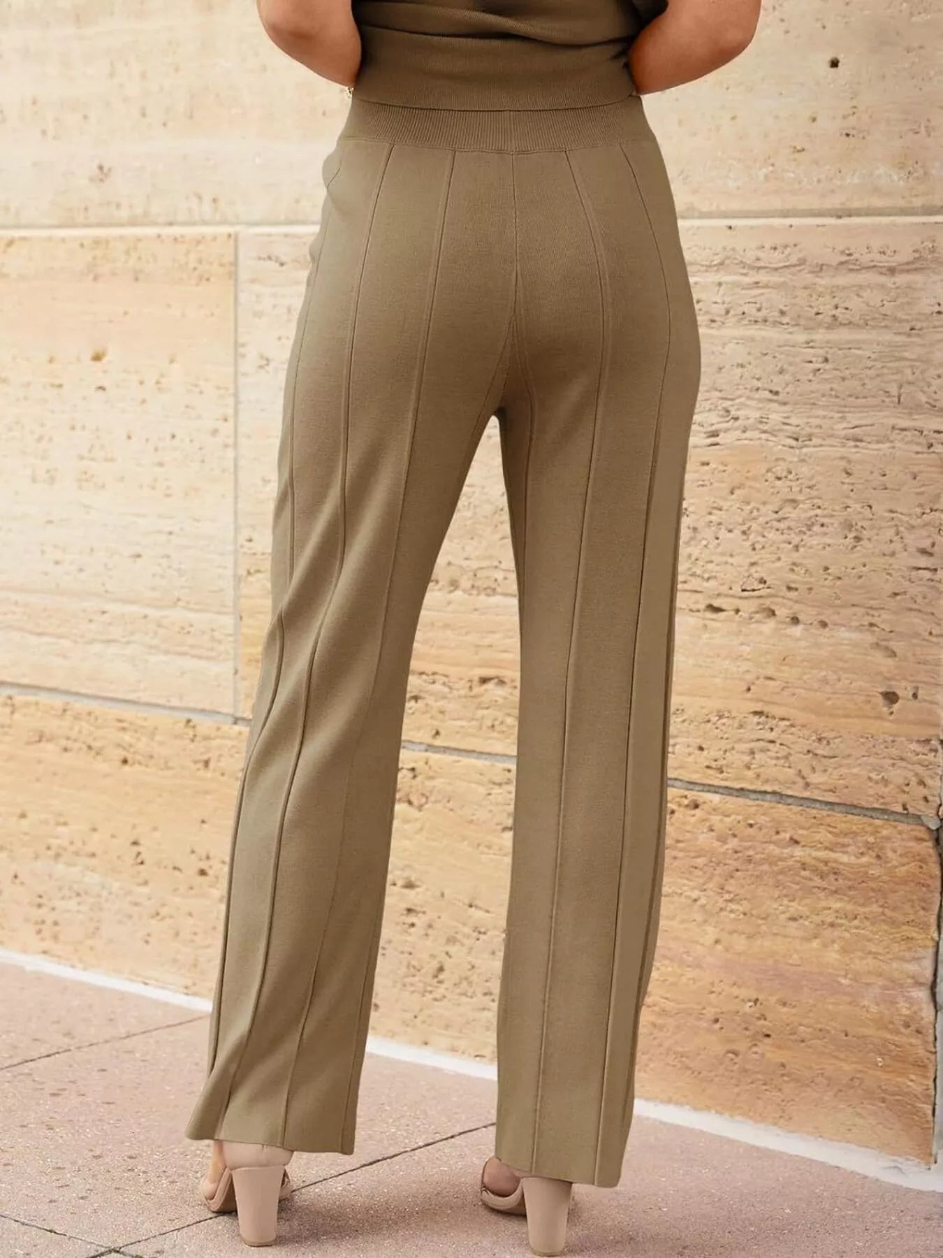 Casual Solid Color Cap Sleeve Top and Pants Knit Set