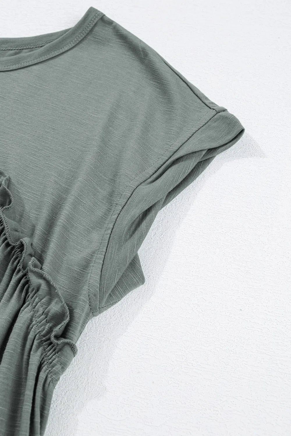 Frilled Gathered Seam Round Neck T Shirt Dress