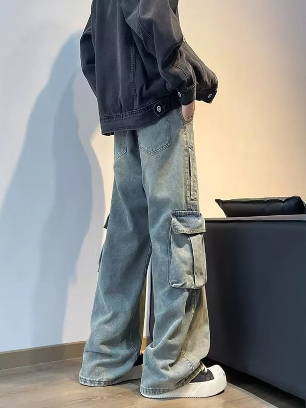 Men's Full Size Vintage Wash Wide Leg Jeans Plus Size