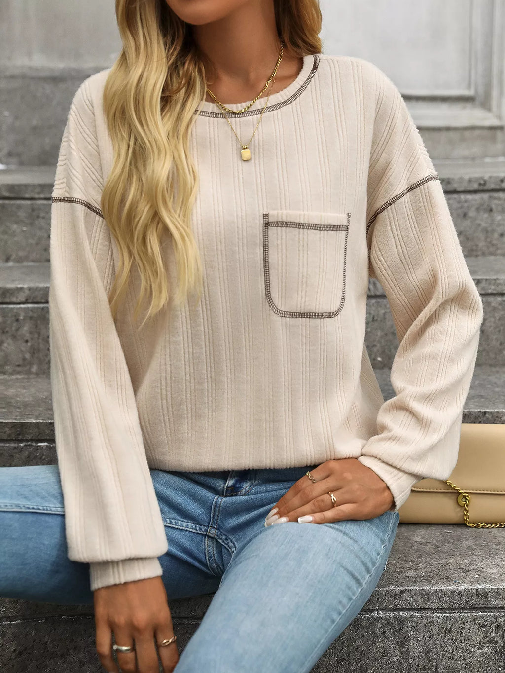 Casual Pocket Detail Long Sleeve T-Shirt