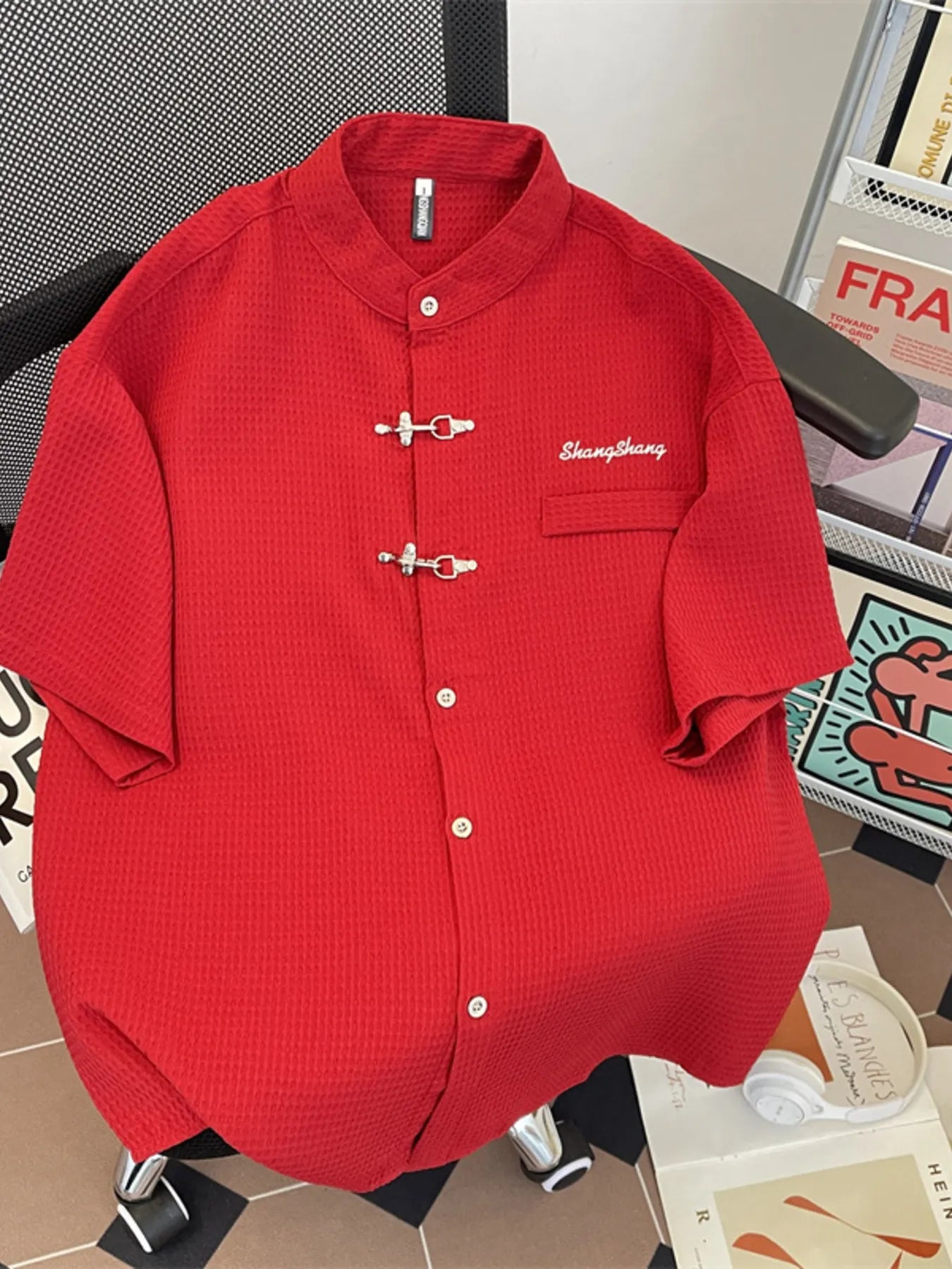 Men's Plus Size Texture Button Up Short Sleeve Shirt