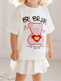 Children's Bear Graphic Short Sleeve Sweatshirt Dress